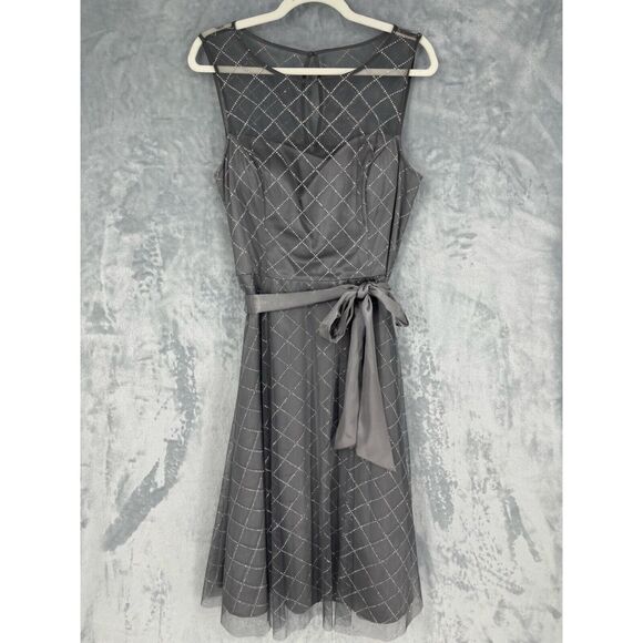 Jessica Howard Dress Womens 14 Silver Sparkle Netting Overlay Party Cocktail - Picture 1 of 16